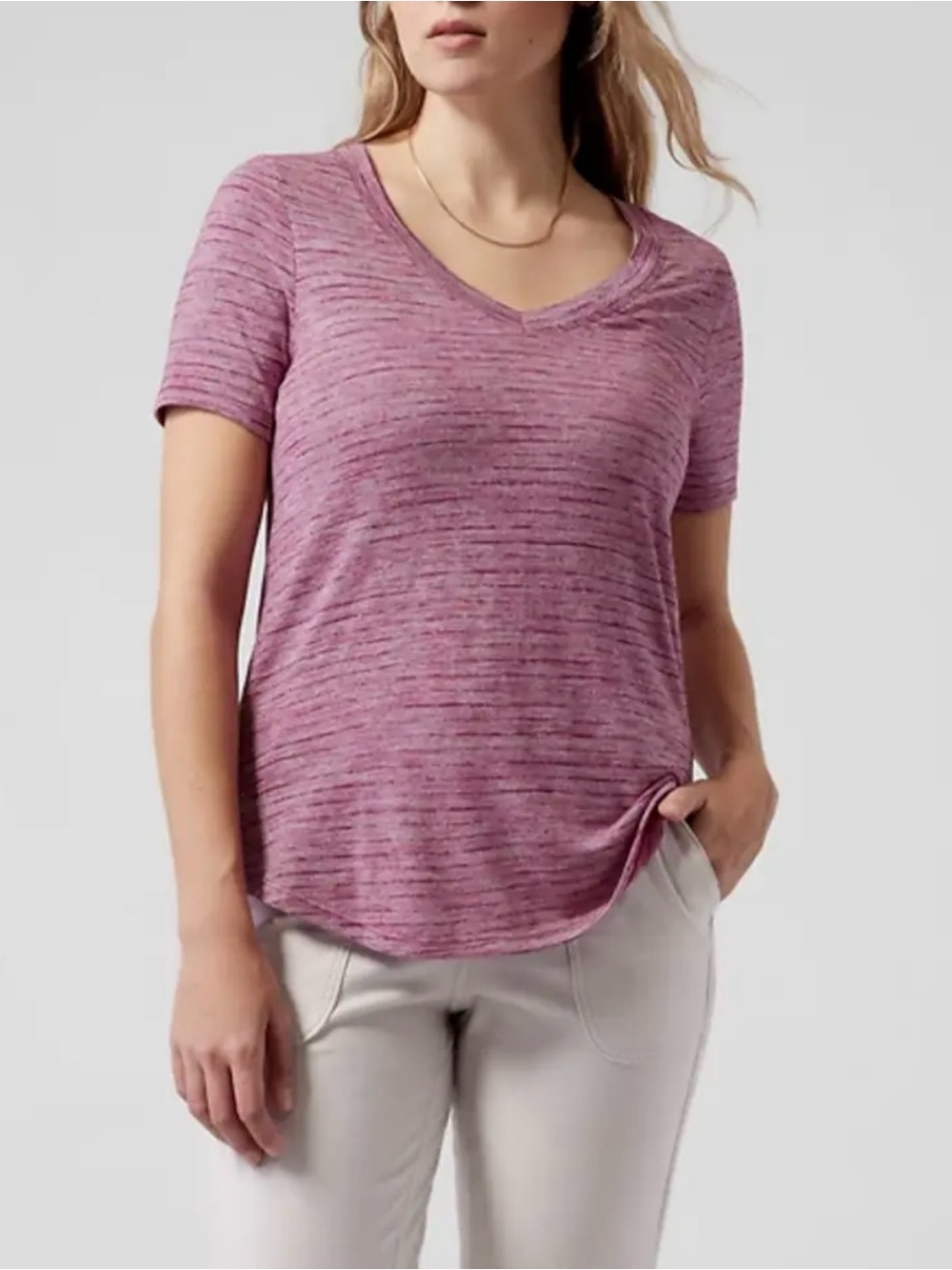 Athleta Pink V-neck Short Sleeve Breezy Athletic Top Size Small